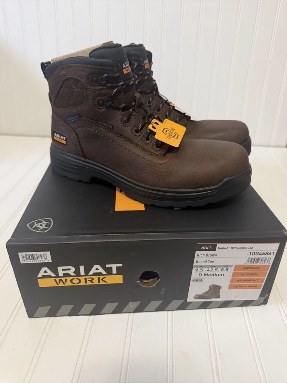 Ariat Men’s Turbo 6” H20 Carbon Toe Leather Work Boots size 9.5D